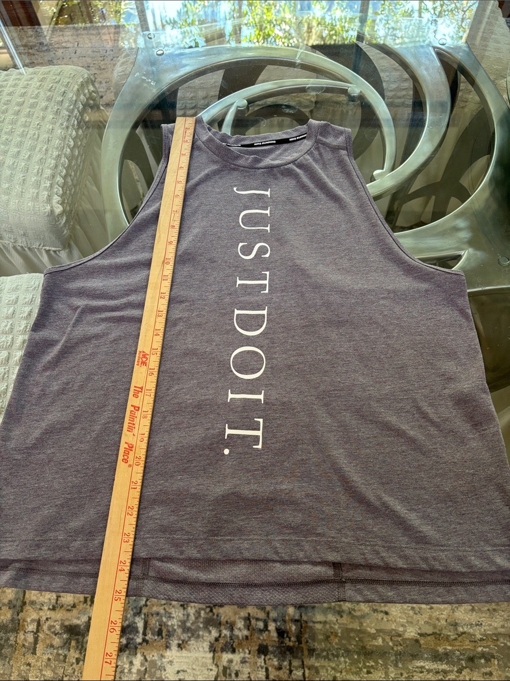 Nike Women's Tank Top - Charcoal with White Vertical JUST DO IT. Print